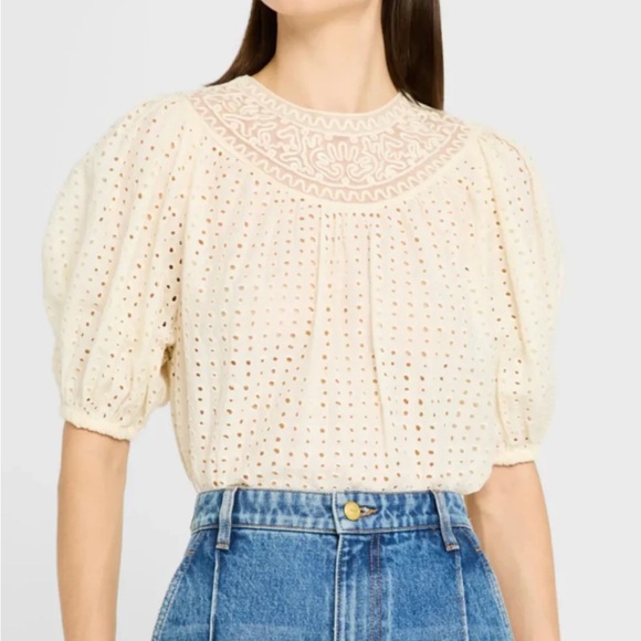NWT ULLA JOHNSON AMINA EYELET EMBROIDERED BLOUSE TOP IVORY - Picture 2 of 8